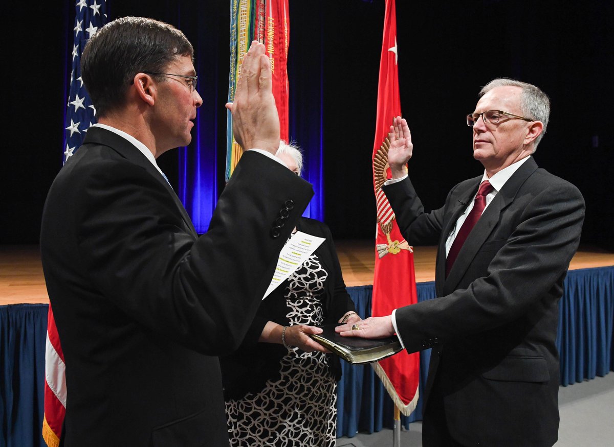 SecArmy's tweet photo. It was a privilege to swear in Honorable Bruce D. Jette as the Assistance Secretary of the Army for U.S. Army Acquisition, Logistics, and Technology. I'm confident he will continue to do an incredible job serving the @USArmy. https://t.co/ZefmDwhCSD