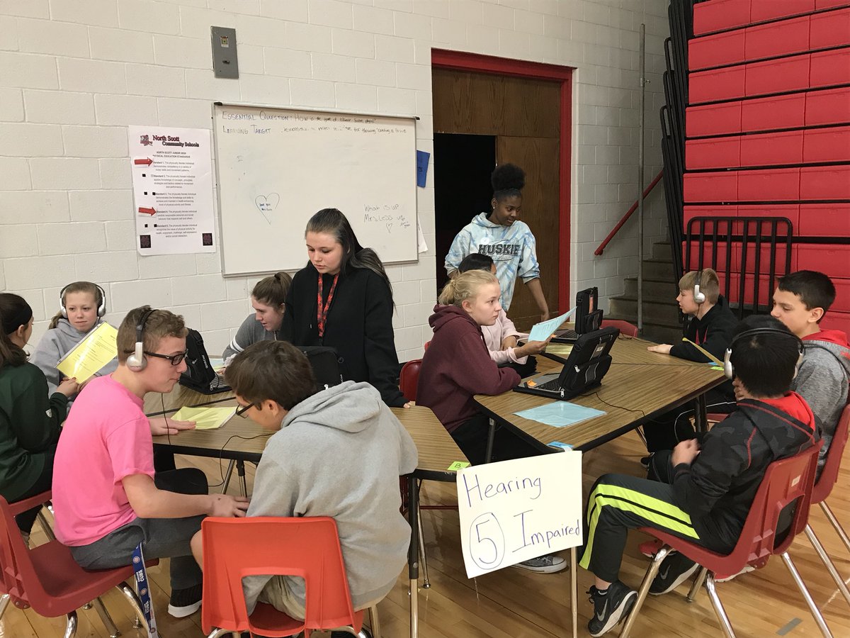 mrspaysen's tweet photo. @nsjhlancers Students educating peers about different types of disabilities through simulation. #SpreadTheWordToEndTheWord https://t.co/5OAlWZhCCQ