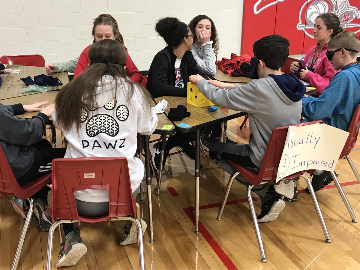 mrspaysen's tweet photo. @nsjhlancers Students educating peers about different types of disabilities through simulation. #SpreadTheWordToEndTheWord https://t.co/5OAlWZhCCQ