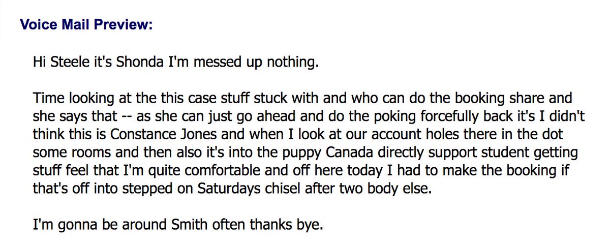 susanatkey's tweet photo. Voice mail to text transcription never fails โฆ to give me a good laugh. I have no idea what this is about but glad to hear sheโs going to "go ahead and do the poking forcefully back". #VoicetoTextFail https://t.co/2zfmFXhufF