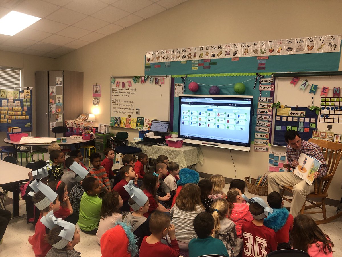 We loved having the amazing Brooks Moore from JCPS Facility Services, and ALMS School Counselor, Ms. Sekesha Chestnut reading to our RDE students! #ReadAcrossAmerica #RDEspecialguests