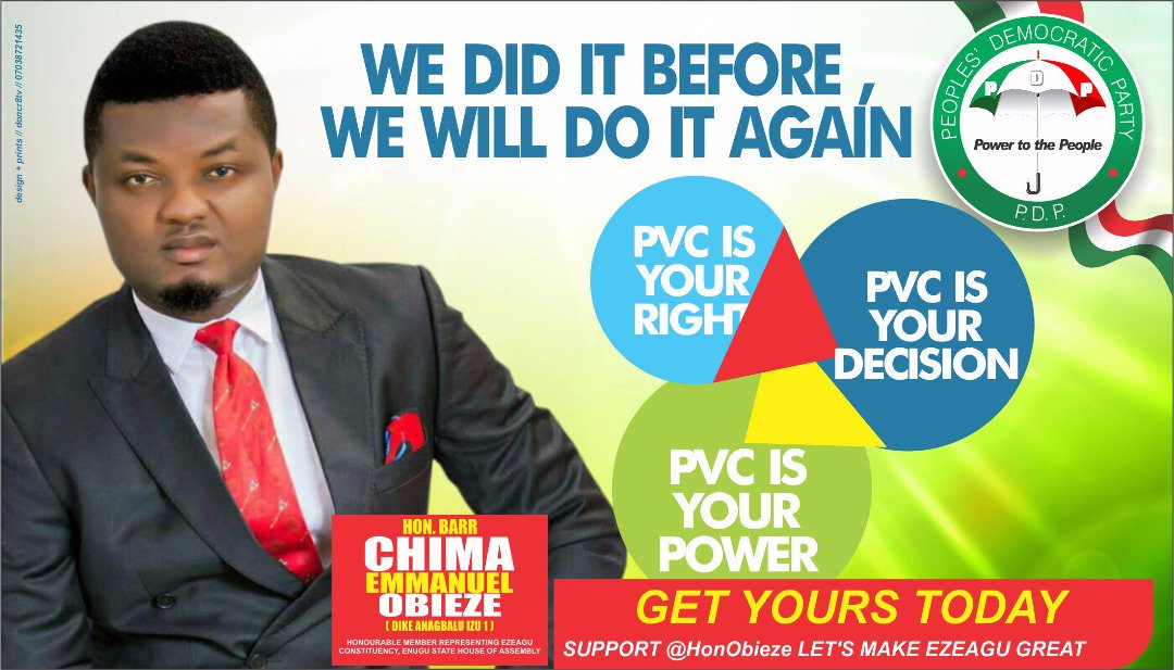 HonObieze's tweet photo. It is my humble plea to you all who have been my ardent supporters, that you get your PVC because it's  your Right and your power. 

For you may Love me, you may campaign for me, you may advertise me...but if you can't vote for me, all these things means little or nothing. https://t.co/NhEAbggenu
