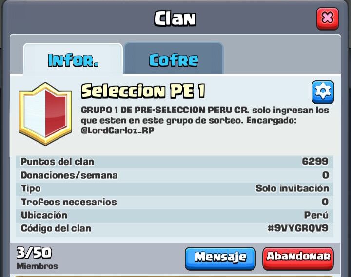 SeleccionPE's tweet photo. Torneos empiezan 7pm:

Grupo1 al clan SeleccionPE 1 y entrar al torneo 
Grupo2 al clan SeleccionPE 2 y entrar al torneo
Grupo3 al clan SeleccionPE 3 y entrar al torneo
Grupo4 al clan SeleccionPE 4 y entrar al torneo https://t.co/PiU6dZOOyj