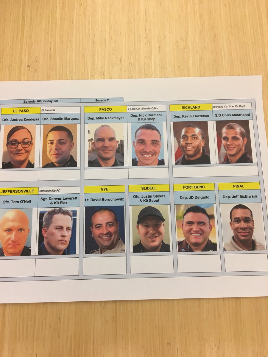Let’s get ready to roll. 😎
Tweet👉#Officername #LivePD100

#Zendejas
#Marquez
#Reckmeyer
#Carmack
#Shep
#KLaw
#Mastrianni
#Oneil
#Leverett
#Flex
#Boruch
#Stokes
#Scout
#Delgado
#McElwain

<a href="/LivePDNation/">Benny</a> @OfcAZendejas <a href="/MastrianniChris/">Chris Mastrianni</a> <a href="/K_Law124/">Kevin Lawrence</a> @DeputyMcelwain @OfcSMarquez @JPD609