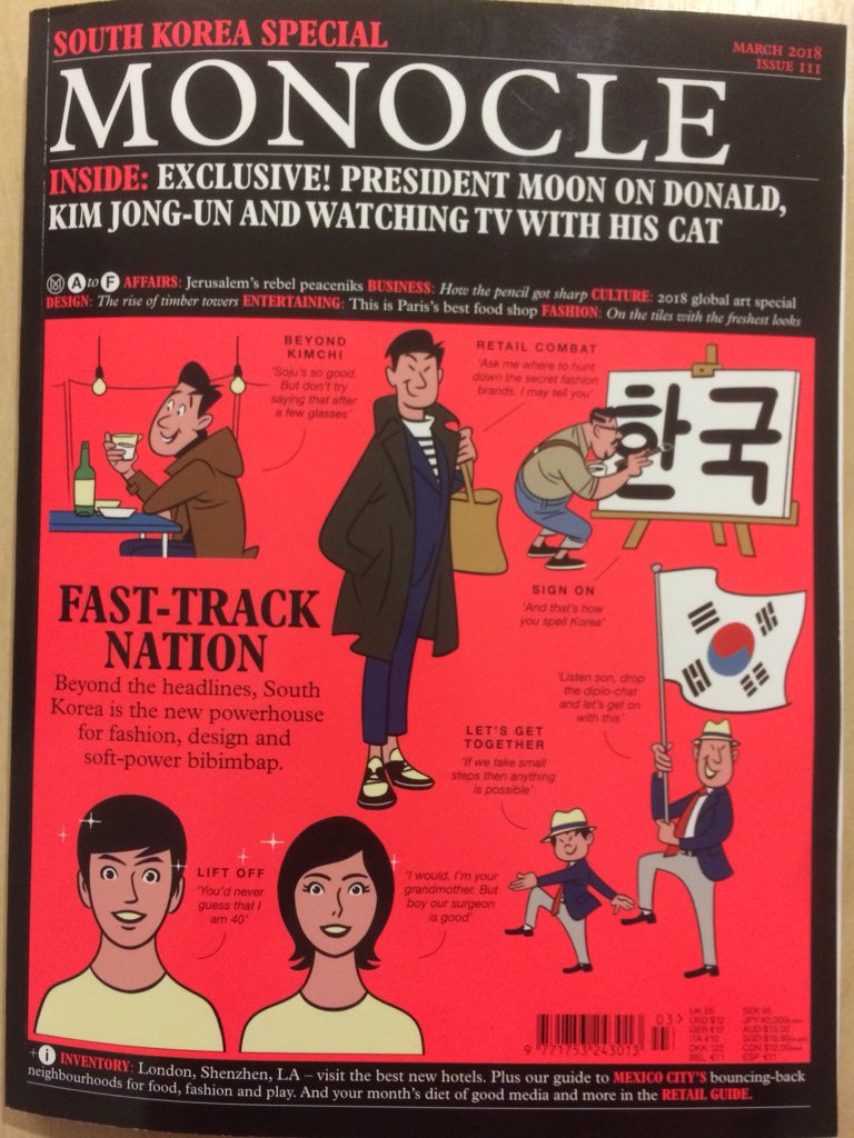 YounghaChang's tweet image. 모노클 3월호. 잡지의 대략 60페이지를 한국 소개에 할애. Monocle's March issue covers an in-depth analysis of S. Korea. #monocle #march2018 #issue111