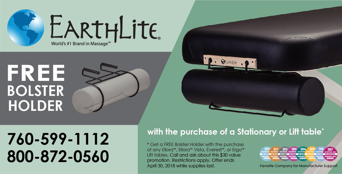 Earthlite's tweet photo. FREE #Earthlite Bolster Holder with the purchase of a #StationaryMassageTable*, call us for more details!! https://t.co/vaxBw2sd8L