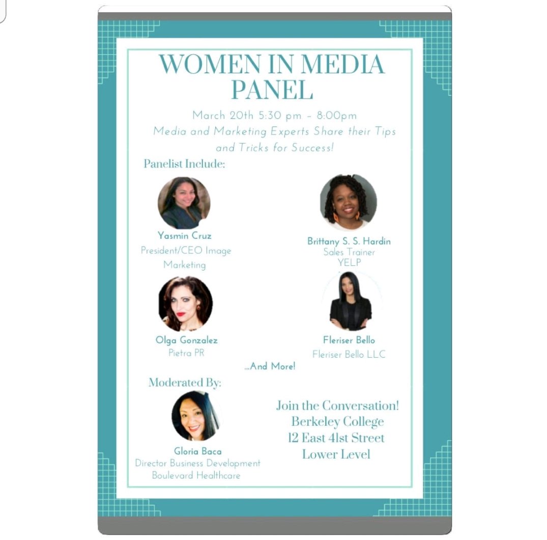 ImageEvents's tweet photo. On Tuesday, March 20th, our President / CEO Yasmin Cruz will be sharing her knowledge and experience along with other women in marketing &amp; media at Berkeley College in NYC. Be sure to join us! #ImageEvents https://t.co/OubKYNcoSU
