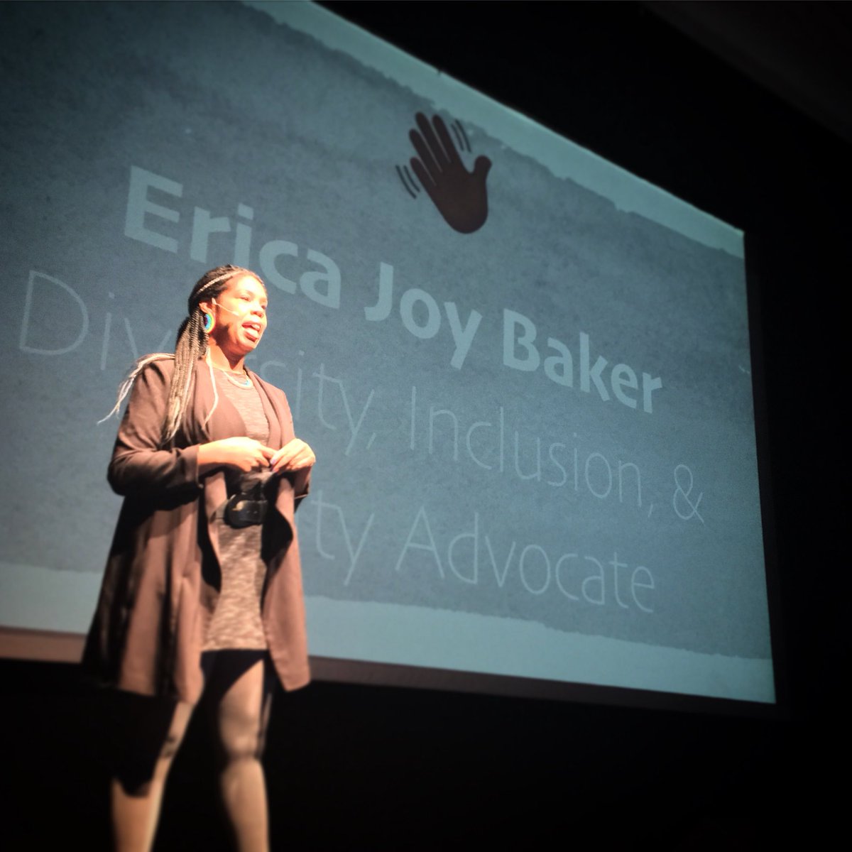 Doing her part to create seismic change, @EricaJoy gives a wonderful talk at #backerkitbond! #DiversityInTech #inclusion #advocate