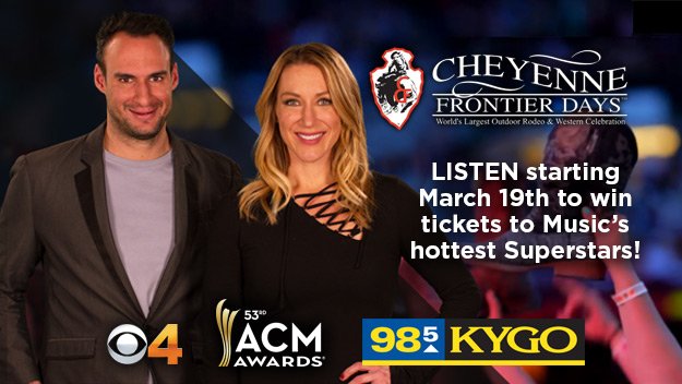 CBS4Community's tweet image. Listen to @985KYGO weekday mornings starting March 19th to win @CheFrontierDays concert tickets &amp;amp; qualify for the trip to the @ACMawards!