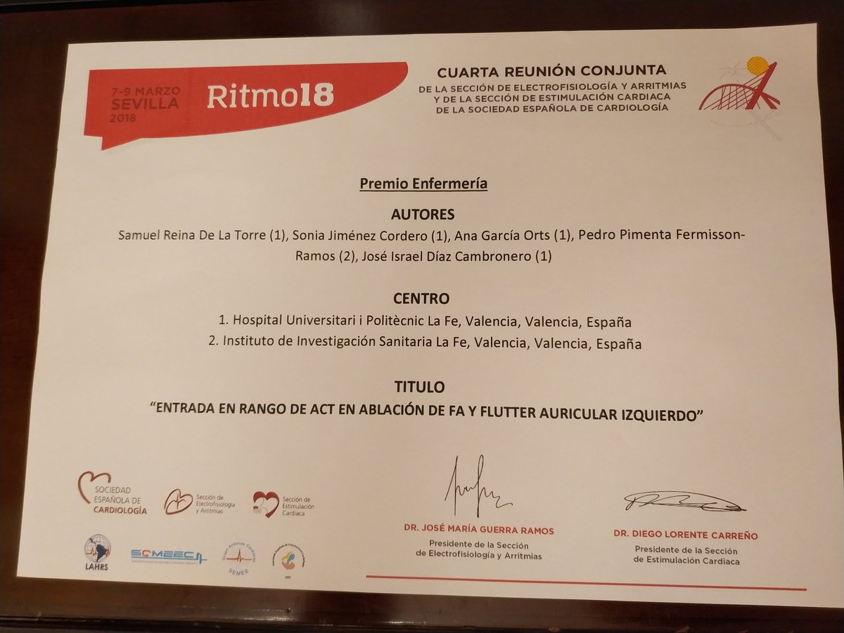 gieclafe's tweet photo. ¡¡¡ primer premio a la mejor comunicación de enfermería en #Ritmo18 !!! https://t.co/929rleSU0n