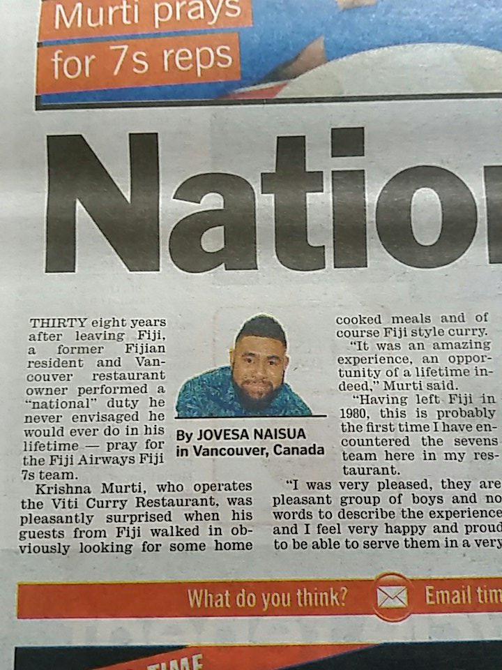 Heya @FijianNextDoor you're writing now. #FijiCurryStory #HSBCSEVENS #CurryBoy   #TeamFiji