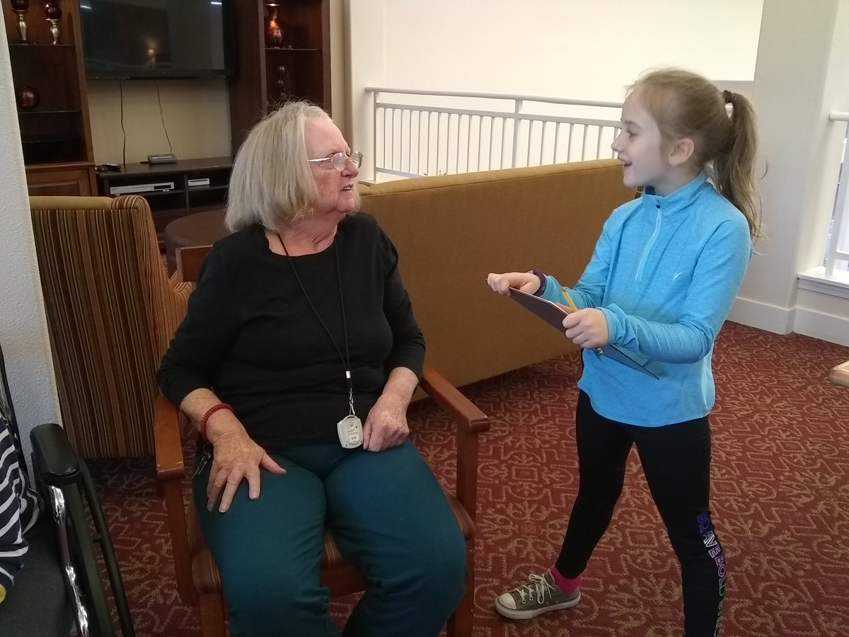 CallahanVillAD's tweet photo. Today was a Friday that we got to enjoy our 3rd grade friends from Hucrest Elementary School. The children are learning about the community so they were "reporters" who asked residents questions about their childhood. @Callahanvillage  #FrontierCulture #intergenerationaldialogue https://t.co/6opJo9oilR