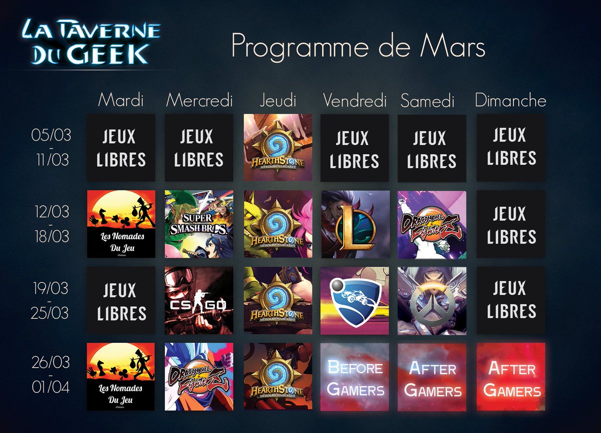 Le programme du mois de Mars est Up ! :D