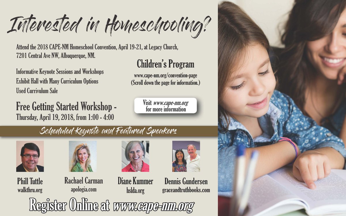 Anyone interested in #Homeschooling in New Mexico should join me at the 2018 <a href="/CAPENewMexico/">CAPE New Mexico</a> Convention, April 19th-21st.  More info @ cape-nm.org/events-convent…