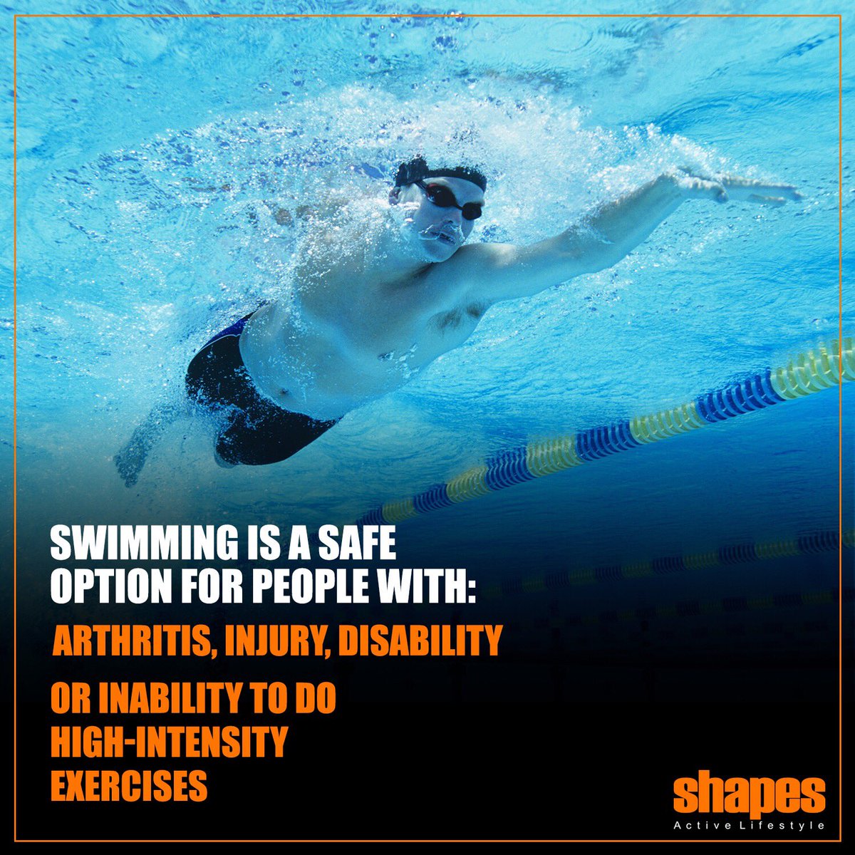ShapesActive's tweet photo. Swimming may help reduce the pain that individuals suffer from due to arthritis, injury or any kind of disability, and also aid in the process of recovery from an injury. https://t.co/aCeoSHzttt