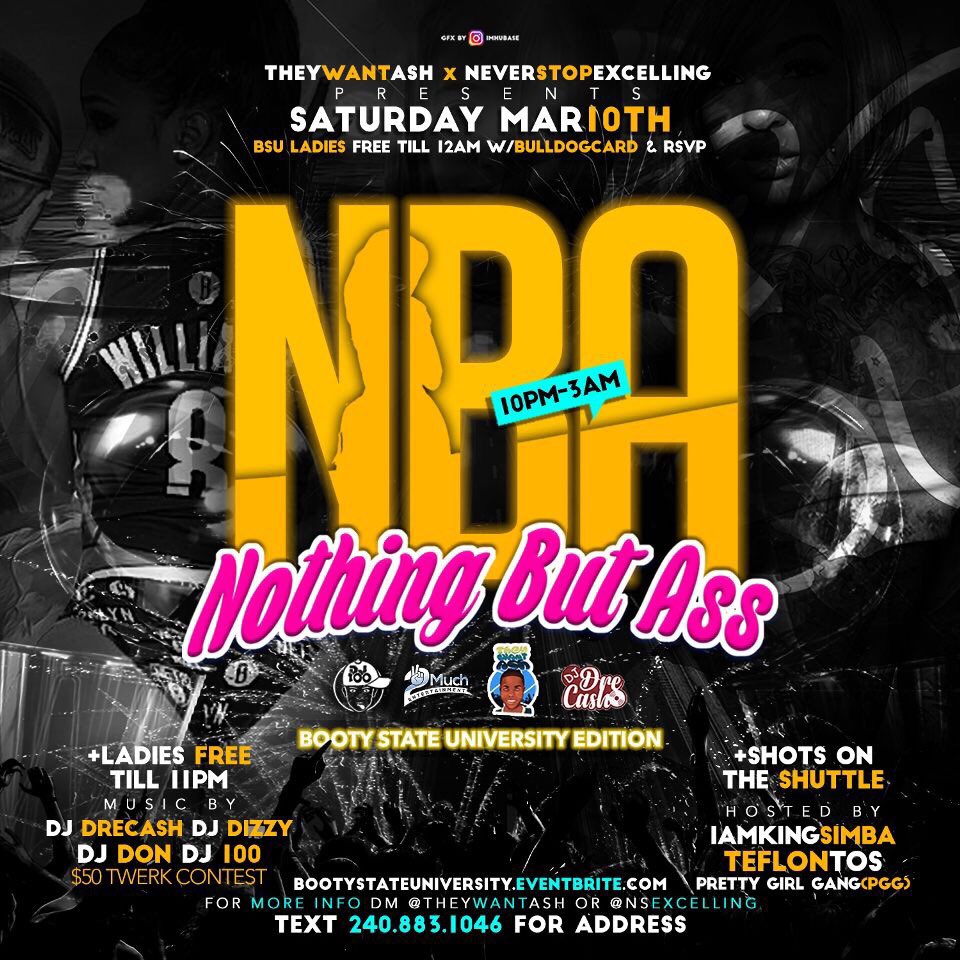 2_much_ent's tweet photo. NEW ADDRESS , NO WAIT OUTSIDE 🙌🏽

🏆🍑 #BOOTYSTATEUNIVERSITY 🍑🏆 10PM-3AM 🔥

THE WILDEST EVENT TO HIT THE AREA😈

$50 Twerk Contest 💰 
Shots on the shuttle 🥂🚎

🎟: https://t.co/EQAW2QWKff

#bsu21 #bsu20 #bsu19 #bsu18 https://t.co/gZV80BYSpu