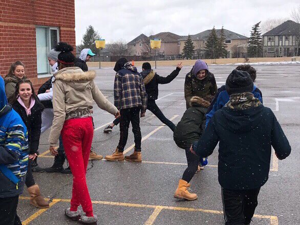 MrsJPineda's tweet photo. Took the grade 8s outside for DPA today. #bananasplit #secretfriend #rockpaperscissorssquat @HST_YCDSB @MrBonavota_HST https://t.co/zgHZqFcBwU
