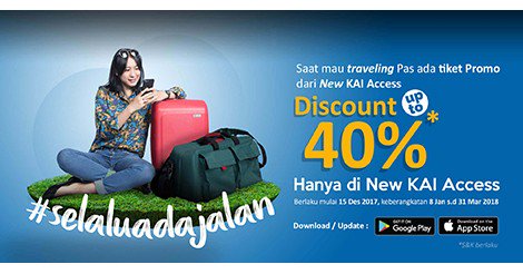 yaserAR's tweet photo. Saat mau travelling Pas ada tiket Promo dari New KAI Access. Discount up to 40% #selaluadajalan https://t.co/Vpj2inofLW