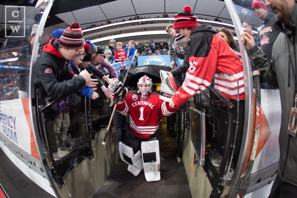 CHSCougarPuck's tweet photo. Travis Allen leads the Cougars onto the ice for warmups. 

📸: @cwenthurphoto 

#RollCougs #WhyNotUs https://t.co/0iYrBEChvY