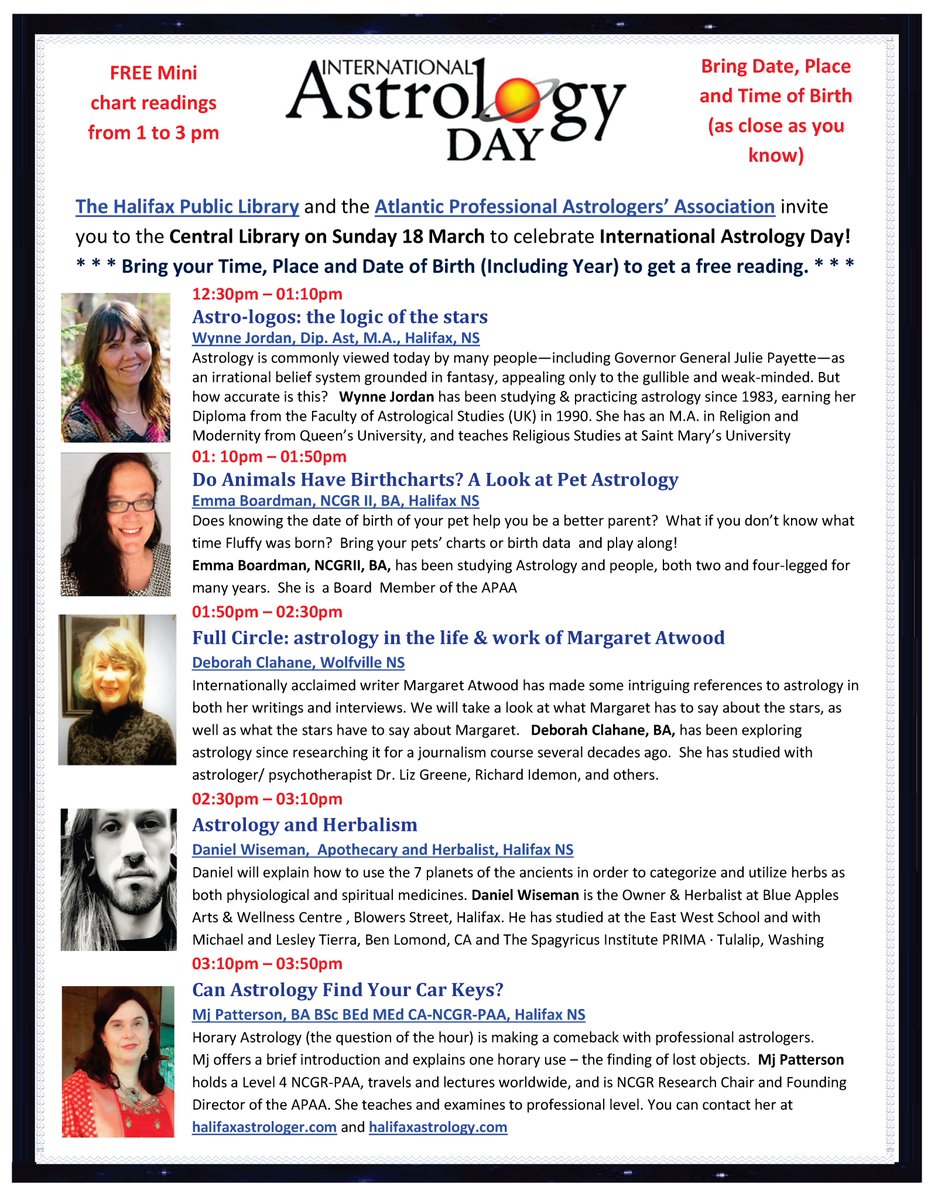 mj_astro's tweet photo. Thrilled to be at the Main Branch Hfx Library Sun 18th 12:30pm - FREE mini conference and mini readings IHO International Astrology Day! @hfxpublib #internationalastrologyday #mainbranchhalifaxlibrary #astrology #FamilyFriendly #thingstodoinhalifax https://t.co/2Y2AwDpVhB https://t.co/Cbv0Wk8rv1