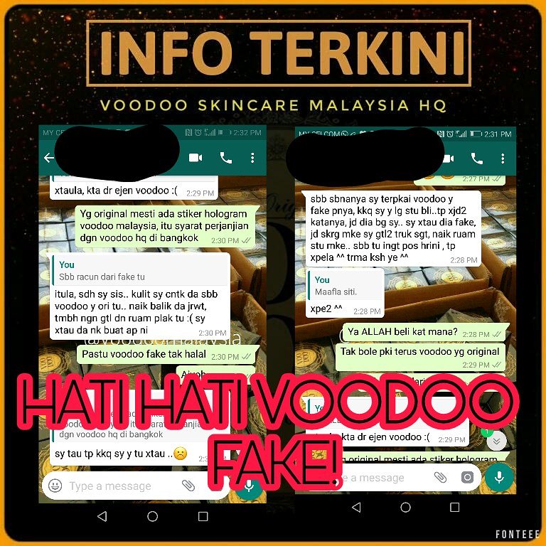 Jimmy8279's tweet photo. PAKAI VOODOO FAKE DI BELI DI SHOP**, JERAWAT NAIK MENCANAK CANAK. SEBELUM NI GUNA VOODOO ORIGINAL DARI VOODOO MALAYSIA, KULIT BERSIH LICIN GEBU!!😫😫
PASTIKAN STICKER VOODOOMALAYSIA ADA PADA PRODUK VOODOO DIBELI!!
.
Berminat?? Wasap admin 0194728279. https://t.co/bJe7Q7l39n