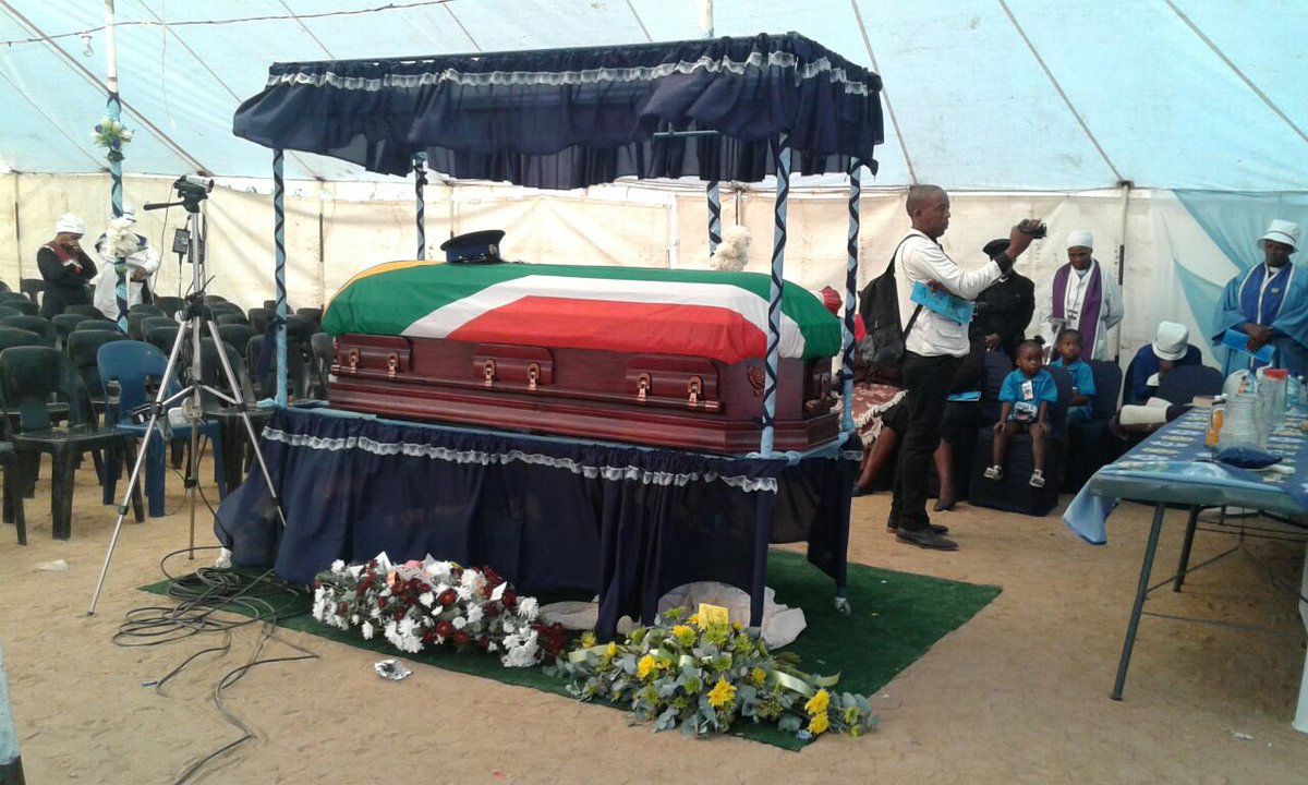 SAPoliceService's tweet photo. #sapsNW Today, 3 police officials who died in Eastern Cape at #Engcobo on 27/02 are being laid to rest. The funeral of two of the three police officials Sgt Tokotshane and Cost Tawo is taking place in Taung. While Const Kodisang's funeral is in Madibogo RIP #FinalSalute ME https://t.co/wYSVMpx8Gd