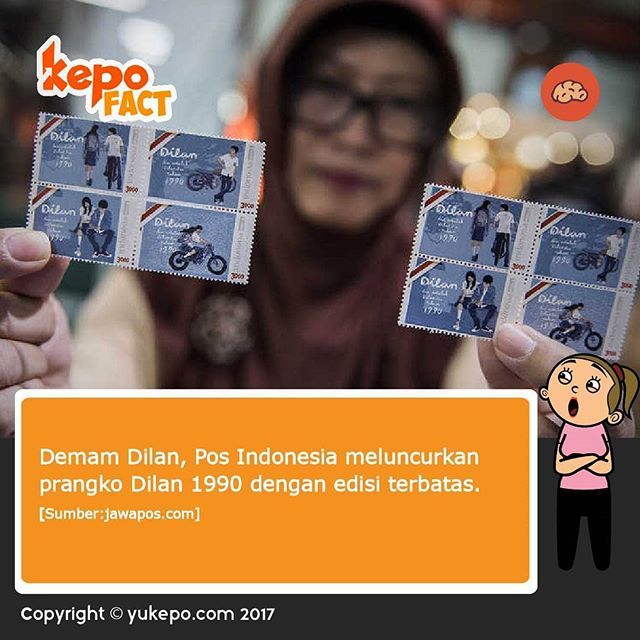 FUDFact's tweet photo. Kalian penggemar Dilan dan masih belum move on sama film Dilan 1990 karya Pidi Baiq ini. Ada kabar baik karena PT Pos Indonesia (Persero) merilis prangko edisi khusus yaitu Dilan 1990.
.
Prangko edisi khusus Dilan 1990 itu mulai dijual ke masyarakat pada… https://t.co/JqclaGndTx https://t.co/Mf5e2WgJUS