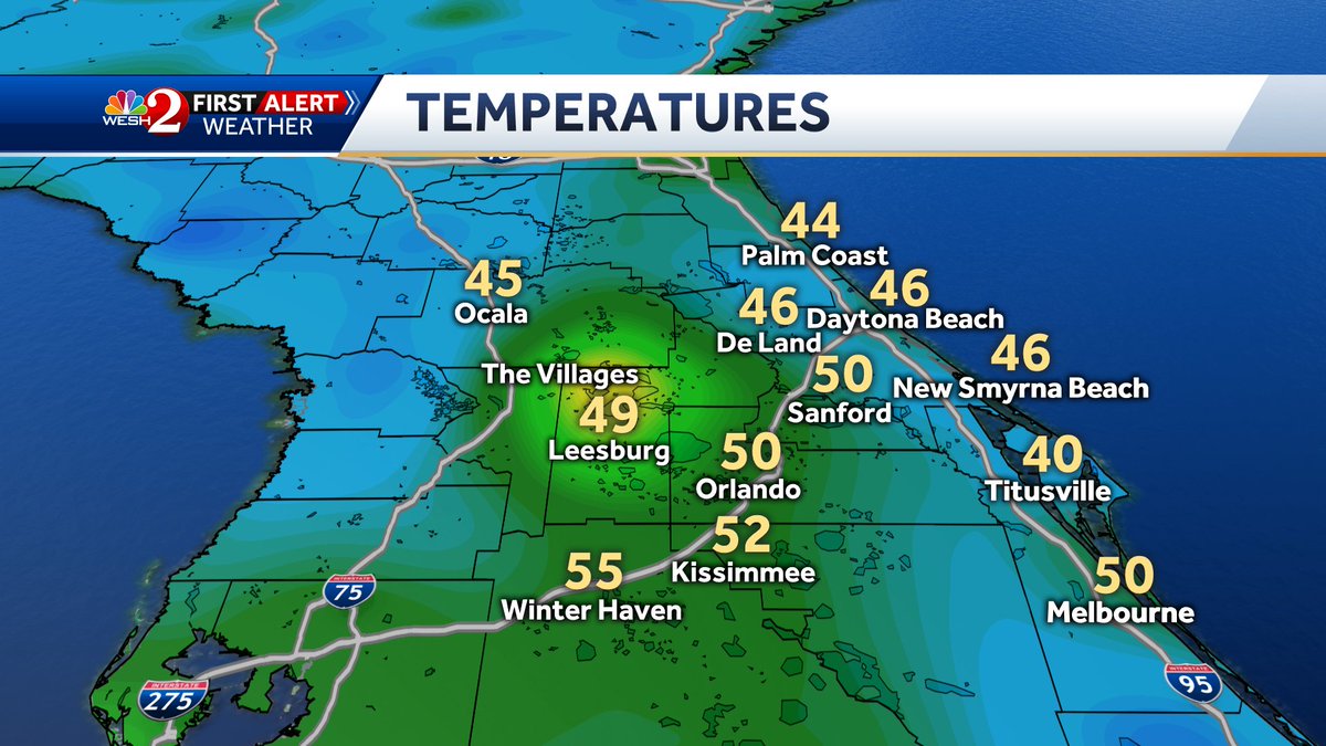 weshweather's tweet photo. Chilly temps on the coast right now but warmer temps are on the way this weekend along with a little rain. I'll time it all out at 11:18 on #WESH. #WESHwx https://t.co/kfJCZ2wOaU