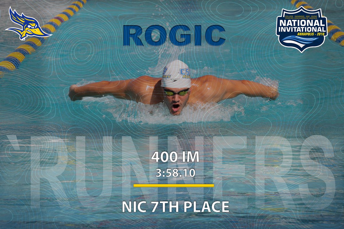 CSUBAthletics's tweet photo. #CSUBswim: Congrats to freshman Kris Rogic for his seventh place in the A-finals in the 400 IM! He improved his season-best time again tonight. #allrunners #WACsd https://t.co/ncQAq9tIyN