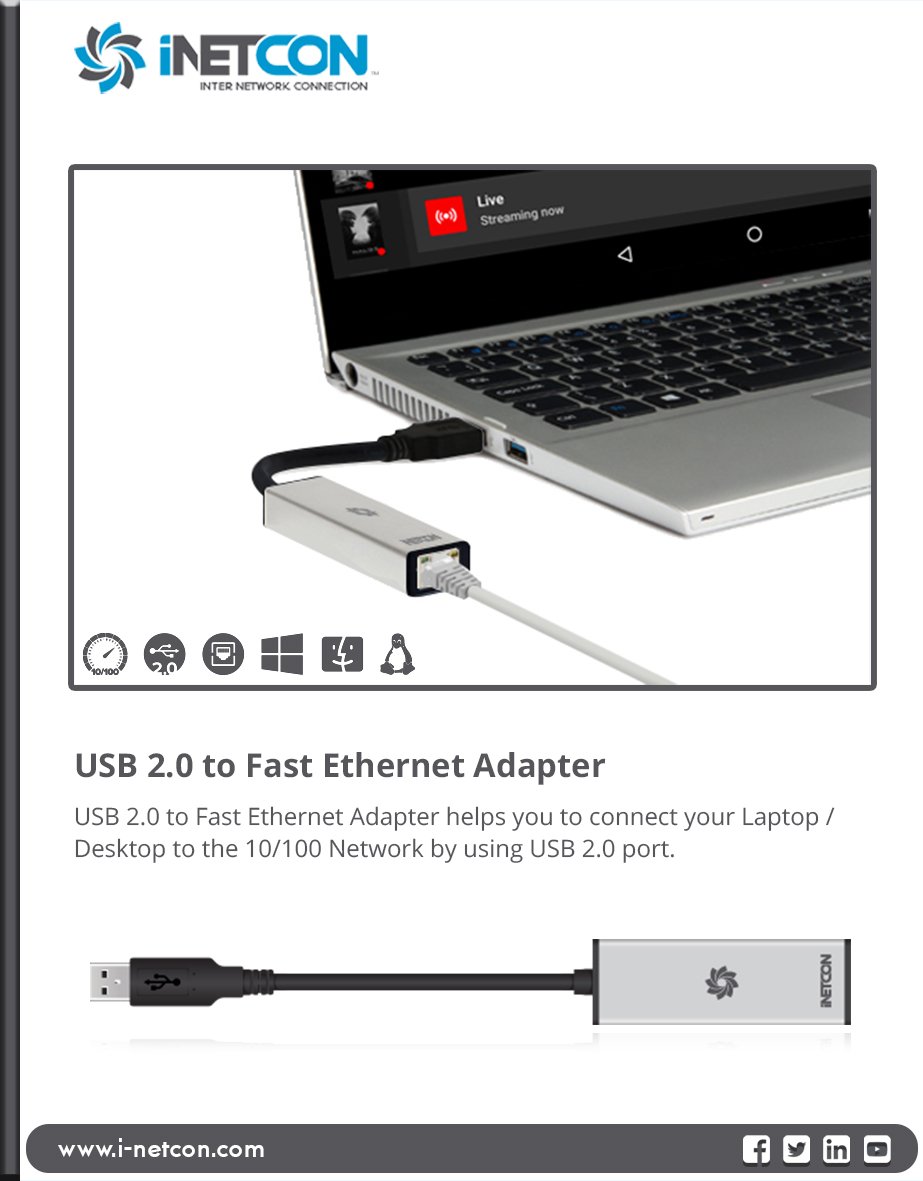 iNetConTech's tweet photo. i-NetCon INCUE100 (USB 2.0 to Ethernet Adapter) helps you to connect your Laptop/Desktop to the 10/100 Network by using USB 2.0 port.
#inetcon #fast #ethernetadapter #ethernetnetwork #SupportedProducts #HighSpeed
To know more details visit : https://t.co/f9CrjbNzIy https://t.co/I2SCajTKRU