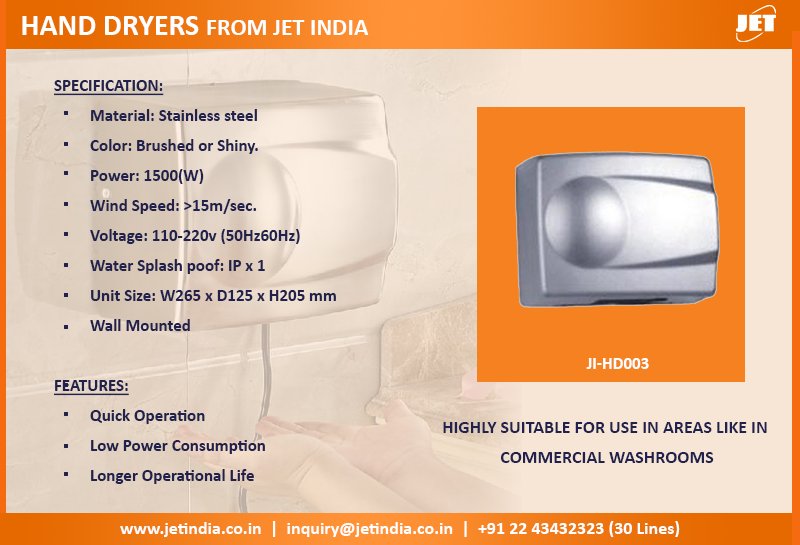 india_jet's tweet photo. #handdryer #JetIndia provides wide range of Hygiene Product with low price. For online purchasing visit:https://t.co/fPg6dFnuFf https://t.co/1Wo5RdP1SC