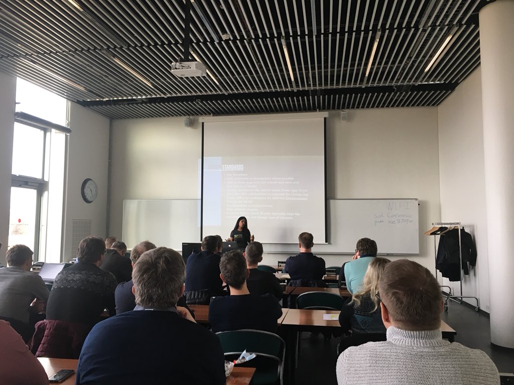 Great presentation from <a href="/pkamasani/">Prathyusha Kamasani (Prathy K)</a>  about publishing and maintaining #PowerBI. #sqlsaticeland #SQLSat