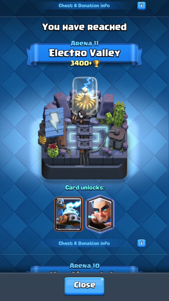 Stitcherella626's tweet photo. Finallyyyyy!!!! Just over the months of playing this little nooby newbie has made it to #ElectroValley 😄😄
#ClashRoyale https://t.co/t2kCnVYesL