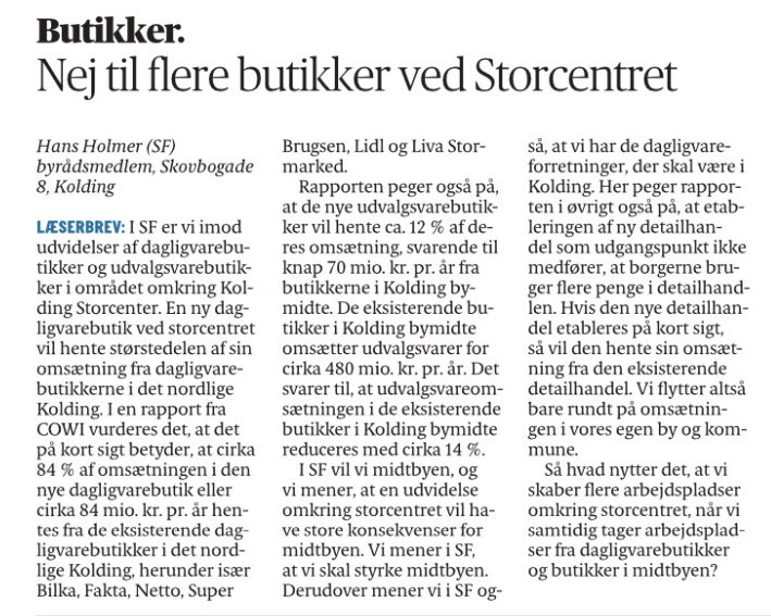 SFKolding's tweet photo. Nej til flere butikker ved Storcenteret i #Kolding. https://t.co/Y4nqOYCfwh