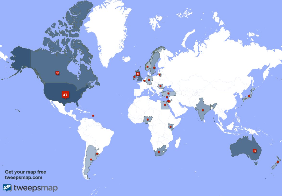 FeMythBusters's tweet photo. My followers live in USA (46%), Australia(13%)... Get your map: https://t.co/c9noHCvCN5 https://t.co/PdYaAridTU