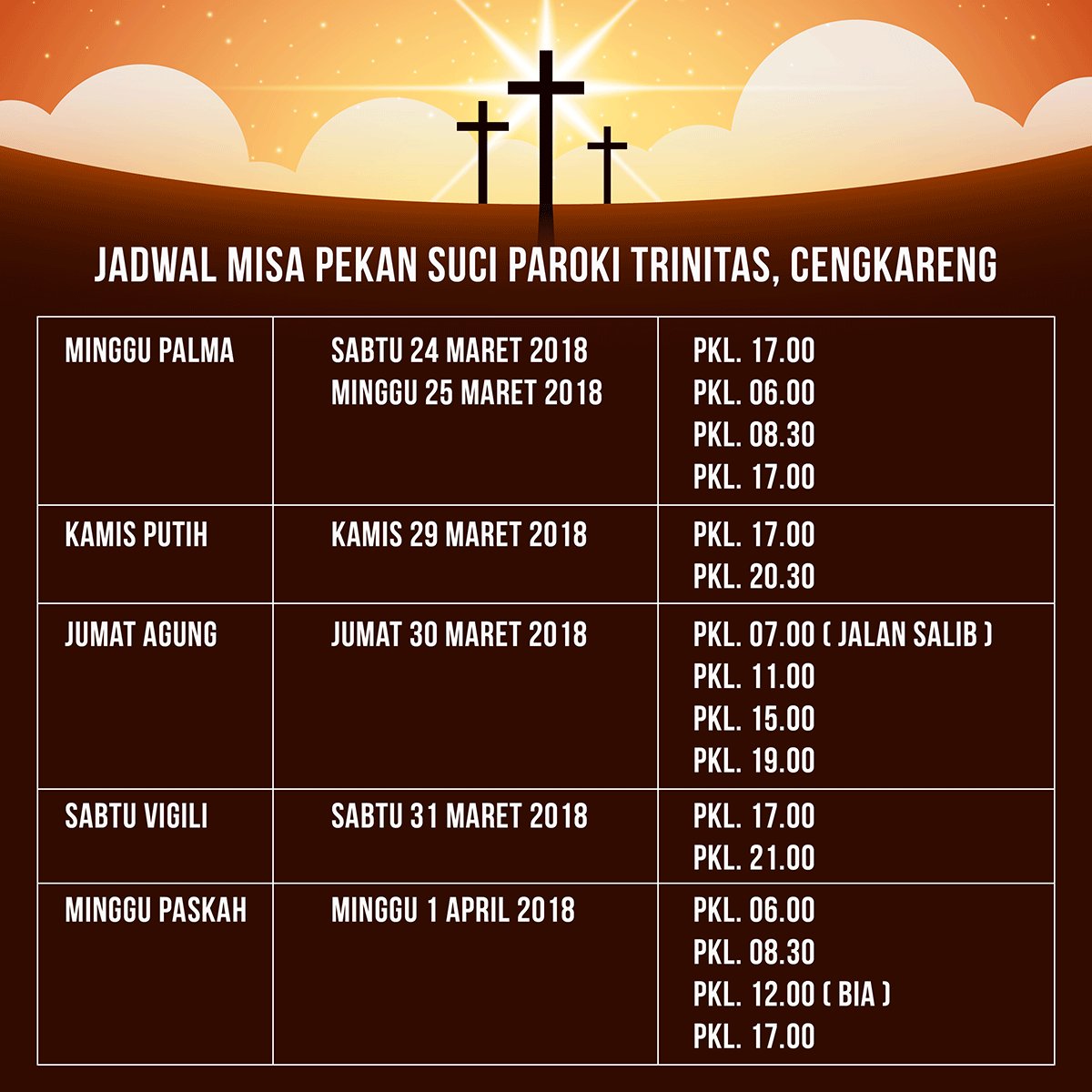 Jadwal Misa Pekan Suci Paroki Trinitas Cengkareng 2018 #paskah