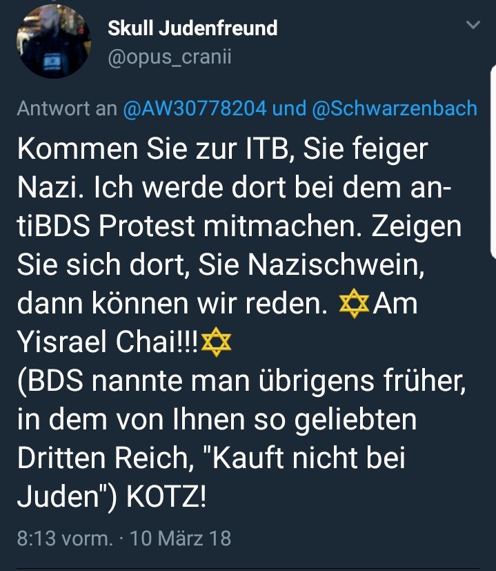 AW30778204's tweet photo. Der #Judenfeind @opus_cranii hetzt Mal wieder gegen Antifaschisten und Unterstützer von Juden. Er ist Anhänger der rechtsextremen Terrororganisation #JDL, die in #Israel verboten ist. Es handelt sich um eine rassistische Organisation, die zu #Völkermord aufruft und Israelis tötet https://t.co/oM0UJVjmIs