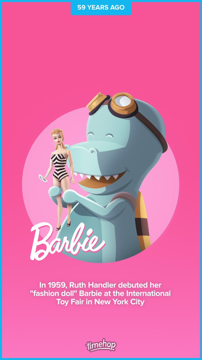 T3XACAN0's tweet image. In 1959, Ruth Handler debuted her &quot;fashion doll&quot; Barbie at the International Toy Fair in New York City. (03/09/18) Posted: 03/10/18 #timehop #abethedino #ruthhandler #barbie #fashionmodel #germandoll #bildlilli #inspiration #fashiondoll 
#mattelinc #winter1959