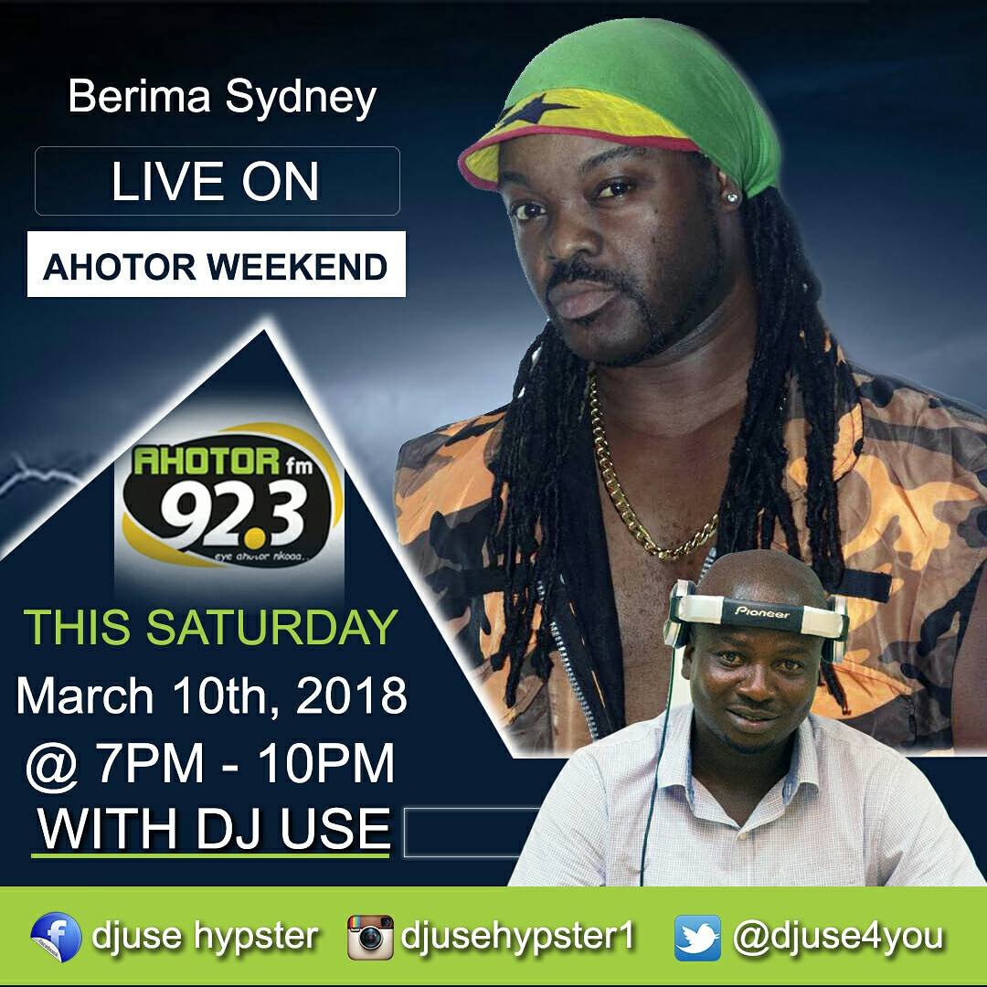 djuse4you's tweet photo. The 'Ghana Money' hit maker Berima Sydney joins us live today @7pm @ahotor923fm #Ahotorweekend #RapBars Tune in https://t.co/pKSoWzdwrt