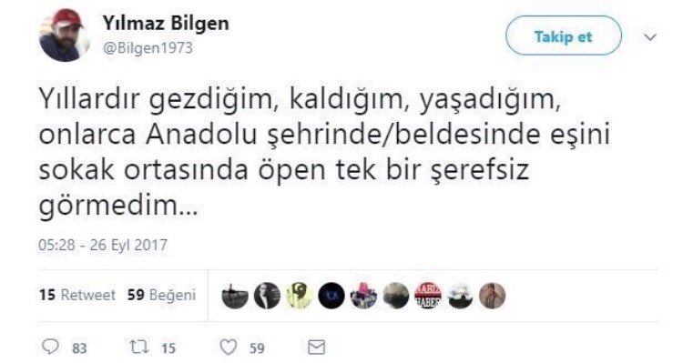 Anadolu şehirlerinde sokakta eşini öpen insan göremezsin ama bol bol çocuk istismarı, kadına sokakta şiddet, hayvana tecavüz görebilirsin Yılmaz ki bunların seni rahatsız etmediğini biliyoruz.