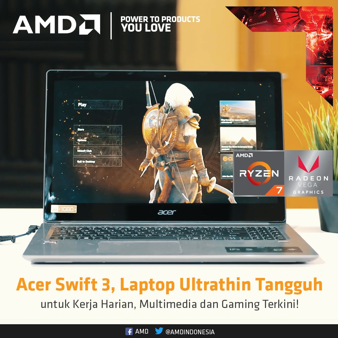 AMDIndonesia's tweet photo. Beli #AMDNotebook Acer Swift 3 bertenaga #RyzenMobile sekarang, bisa dapatkan GRATIS Ryzen Points yang bisa ditukar dengan berbagai hadiah mewah pada program Giveaway Ryzen Dominate! Penasaran apa saja hadiah yang bisa kamu dapatkan? Simak di https://t.co/7VjpAOac7y https://t.co/U95CTu8BnO