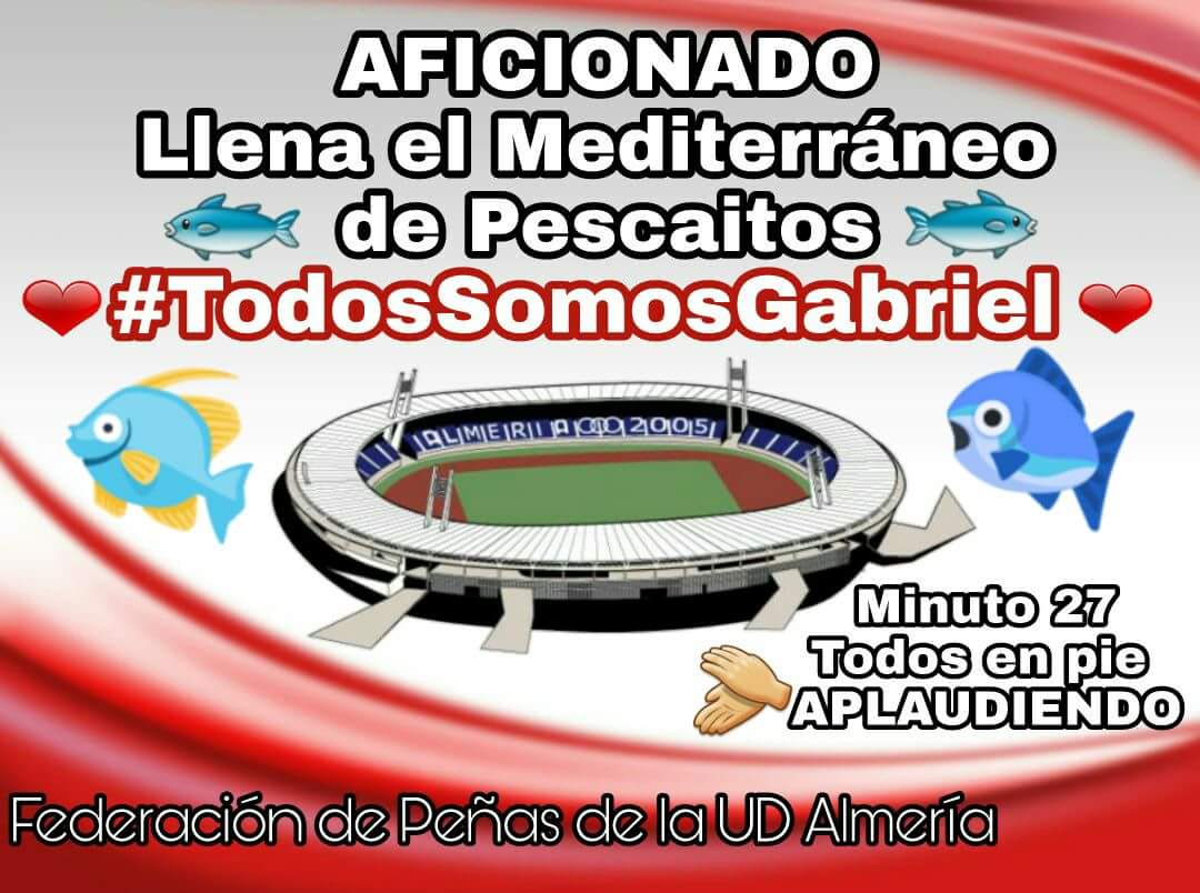 TwiterosUDA's tweet photo. No olvidaros de llevar vuestro Pescaíto por el pequeño Gabriel y en el minuto 27 todos en pie aplaudiendo #TodosSomosGabriel #tevamosaencontrar https://t.co/TUq73cYbR3