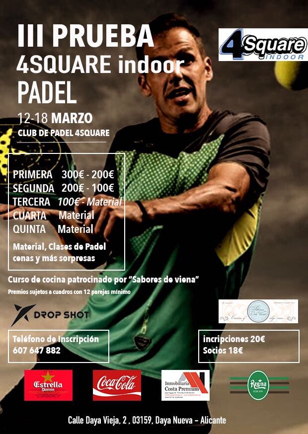 vegapadel's tweet photo. III Prueba 4Square Indoor Pádel #dayanueva

Del Lunes 12 al Domingo 18 de Marzo de 2018

INSCRIPCIONES:

https://t.co/s4hk8mo1lo https://t.co/RxdRHA6SIr