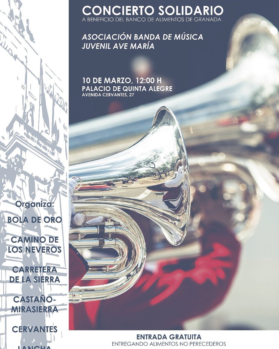 🔜🔜En un par de horas⏰⏰ comenzará nuestro concierto de Cuerasma para el <a href="/aytogr/">Ayuntamiento de Granada</a> a favor del banco de alimentos 🍽🍚de Granada. No os lo perdáis!!!