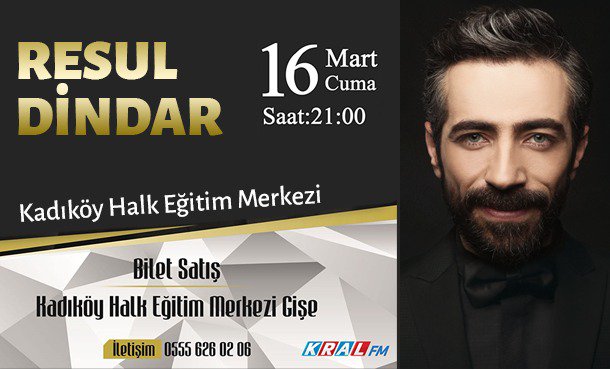 Resul Dindar, 16 Mart'ta Kadıköy Halk Eğitim Merkezi'nde sahnede! <a href="/resuldindar/">Resul DİNDAR</a> #kralmüzik