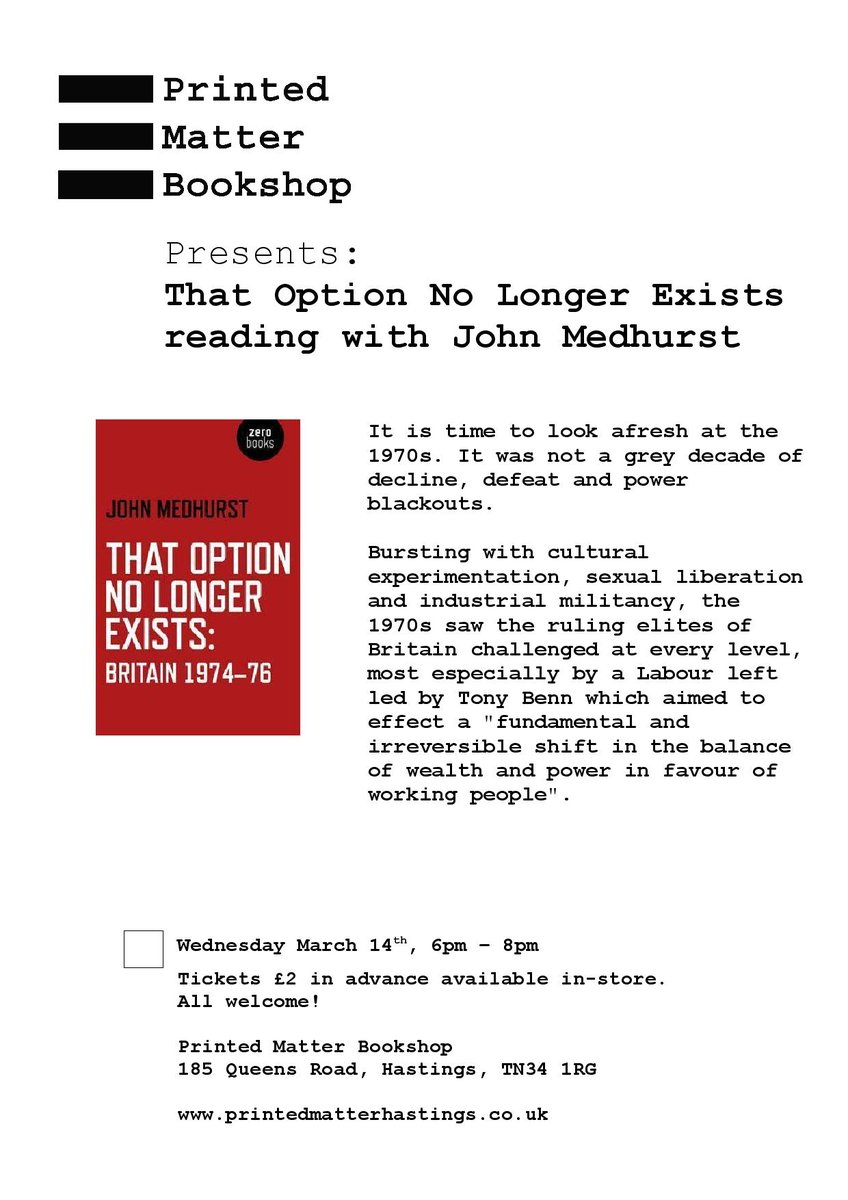 #SaturdayMotivation This Wednesday 14th March, Book Reading with John Medhurst on 'That Option No Longer Exists' <a href="/Zer0Books/">Zer0 Books</a> <a href="/hastingsonline/">Hastings Online</a> <a href="/HastingsOnlineT/">HastingsOnlineTimes</a> <a href="/peace_news/">peace_news</a> <a href="/Solidarity1066/">Hastings Solidarity</a> <a href="/HastingsRyeLab/">Hastings & Rye Labour Party 💙</a> <a href="/MomentumHGS/">Momentum Hastings & Rye</a> @HastingsInPress @hastingsinfo <a href="/hastingsarts/">Hastings Arts Forum</a> <a href="/GuardianBooks/">Guardian Books</a>