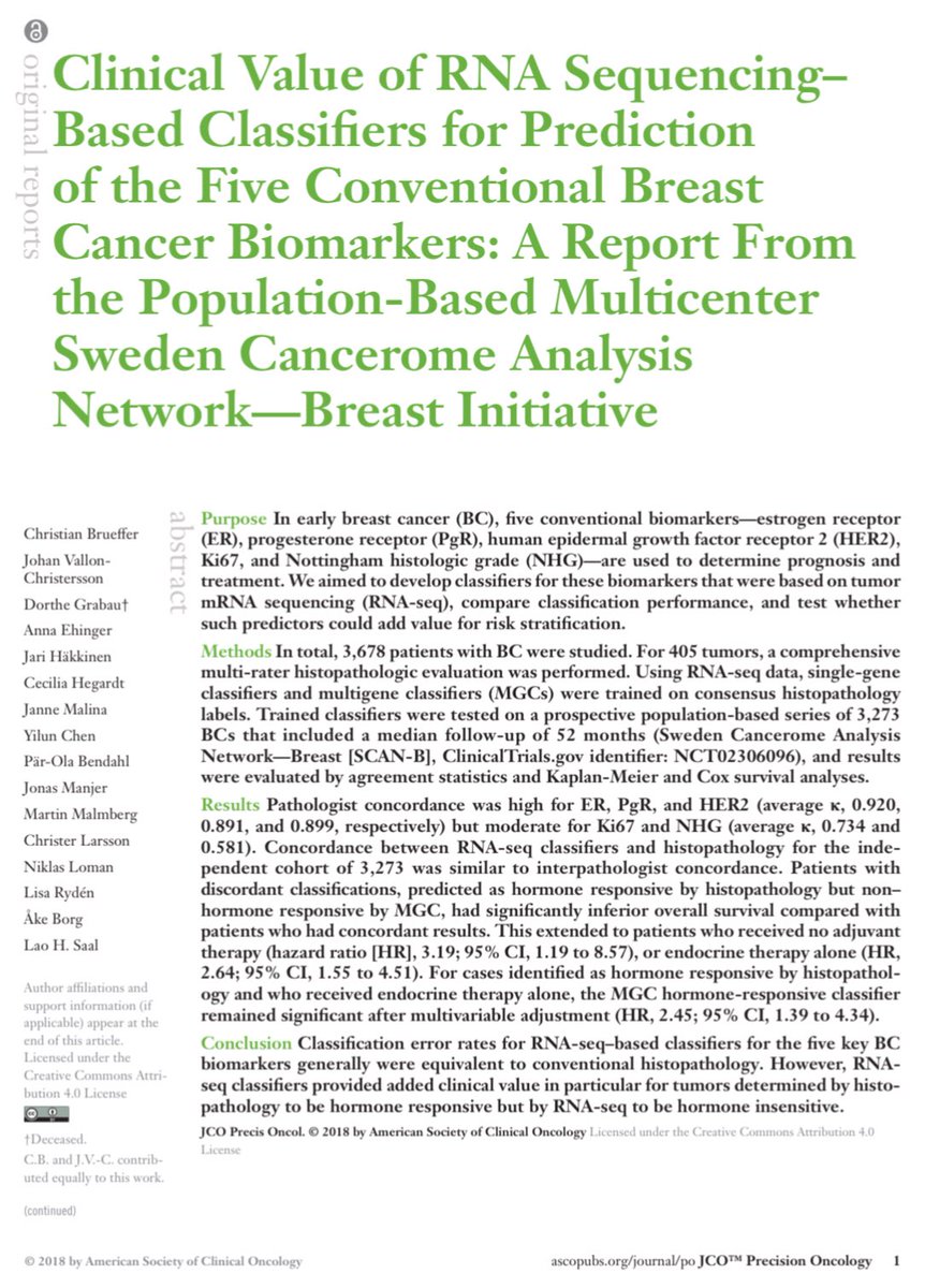 LaoSaal's tweet photo. Our landmark #SCANB breast cancer RNA-sequencing study of more than 3500 patients published in JCO Precision Oncology #openaccess. To our knowledge this is the largest public #breastcancer RNAseq dataset of its kind. #bcsm #oa https://t.co/BVYDbbBpdx https://t.co/RUeDZ3Q3Kr