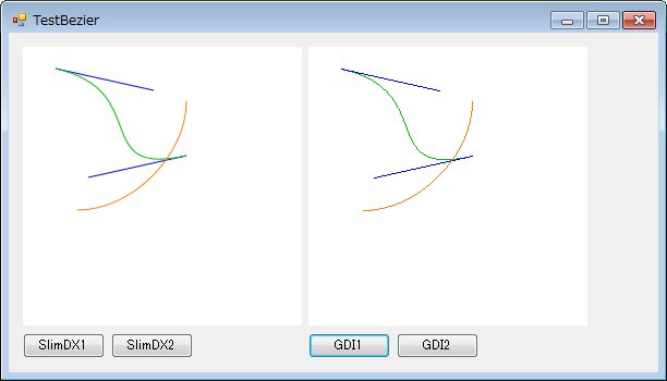 takaya7s's tweet image. 今後のために #ベジェ曲線 を描いてみたけど
#Direct2D（#SlimDX）の方が線が太いね
#GDI の方は必要最低限だね