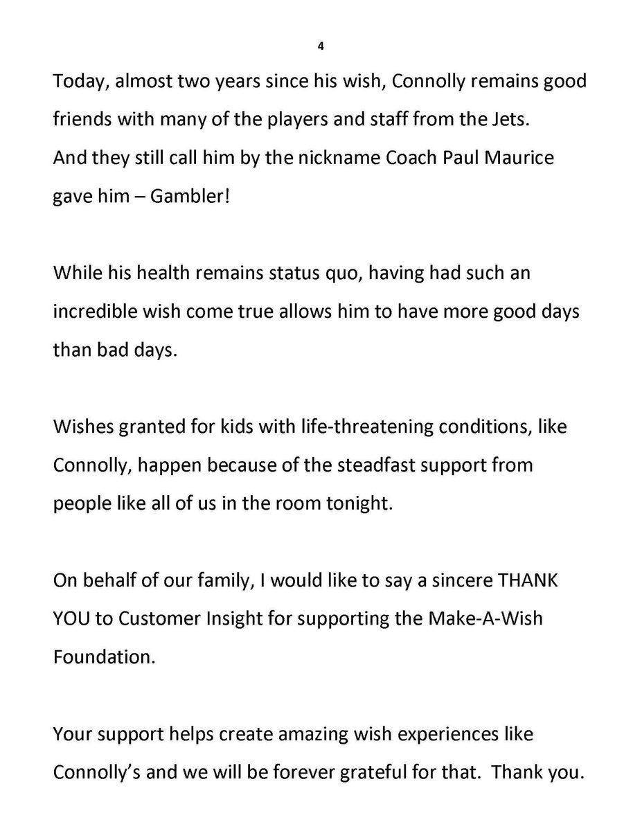 Aisling_HkyMom's tweet photo. I’m a ‘Chatty Cathy’ at the best of times but I’m by no means a public speaker. Last night, in front of a room of 200+, I told @HockeyWarrior17’s story about the impact of a Wish! 💙 #MakeAWish #NHLJets #CustomerInsight #Home2018 #HomeAwards https://t.co/Jq05emDFlh