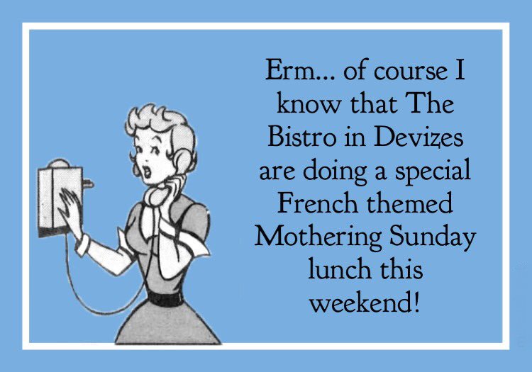 BistroDevizes's tweet photo. SPECIAL OPENING We are usually closed on Sundays, but not tomorrow as it is not a usual Sunday! Last couple of tables available, bookings on 01380 720043 https://t.co/Ev9UNjo7u3 #Devizes #MotheringSunday #MothersDay #eatingout #sundaylunch https://t.co/ZnO35DWj4y